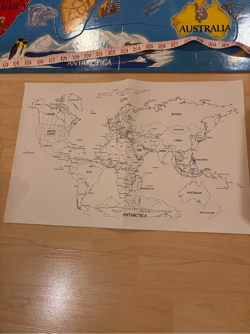 Vintage Pottery Barn Kids World Map Puzzle w Multicolored Continents, oceans